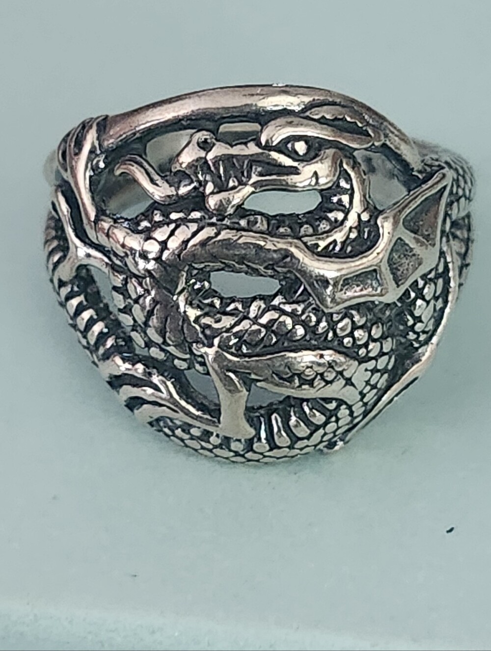 Artisan Sterling Silver Rolling Dragon Ring - Size 9